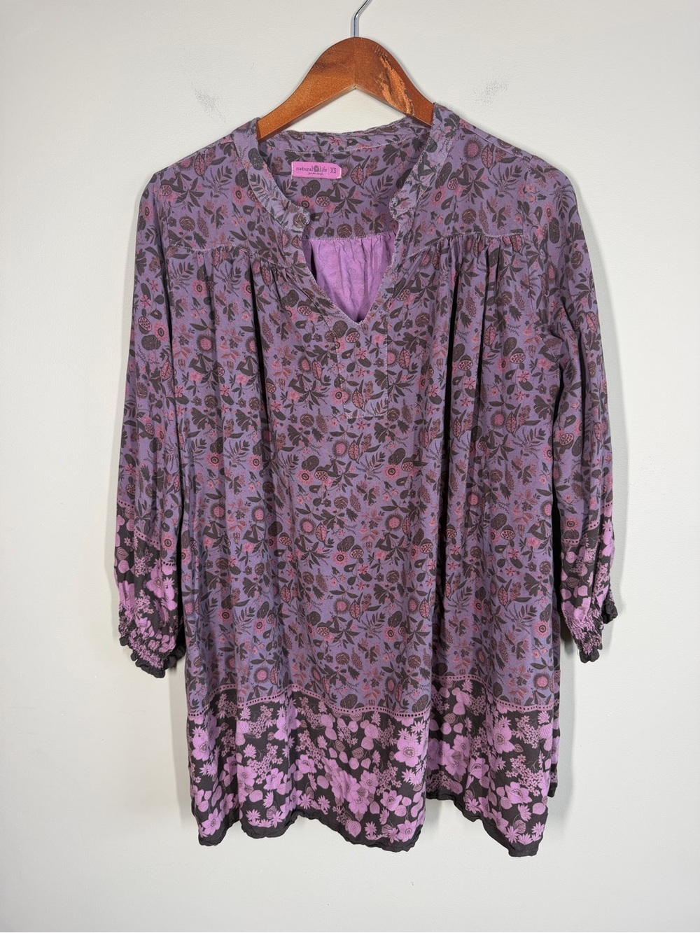 NATURAL LIFE Boho Lavender Floral Peasant Top, Size XS